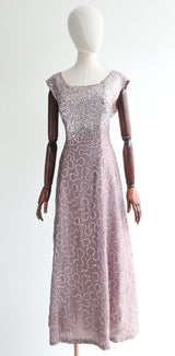 "French Lilac & Sequins" Vintage 1950's Sequin Embellished Evening Dress UK 12-14 US 8-10