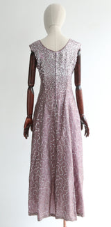 "French Lilac & Sequins" Vintage 1950's Sequin Embellished Evening Dress UK 12-14 US 8-10