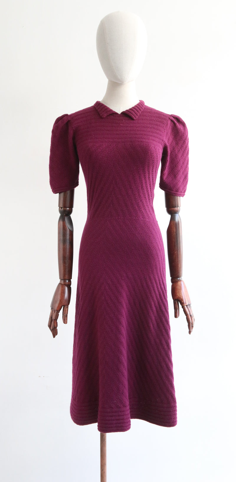 "Magenta Knit" Vintage 1930's Deep Magenta Knitted Dress UK 6-8 US 2-4