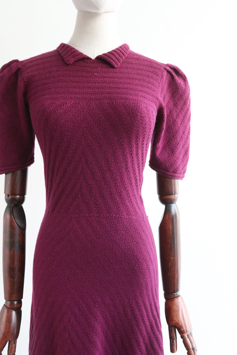 "Magenta Knit" Vintage 1930's Deep Magenta Knitted Dress UK 6-8 US 2-4
