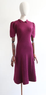 "Magenta Knit" Vintage 1930's Deep Magenta Knitted Dress UK 6-8 US 2-4