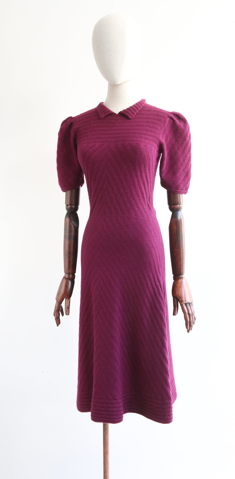 "Magenta Knit" Vintage 1930's Deep Magenta Knitted Dress UK 6-8 US 2-4