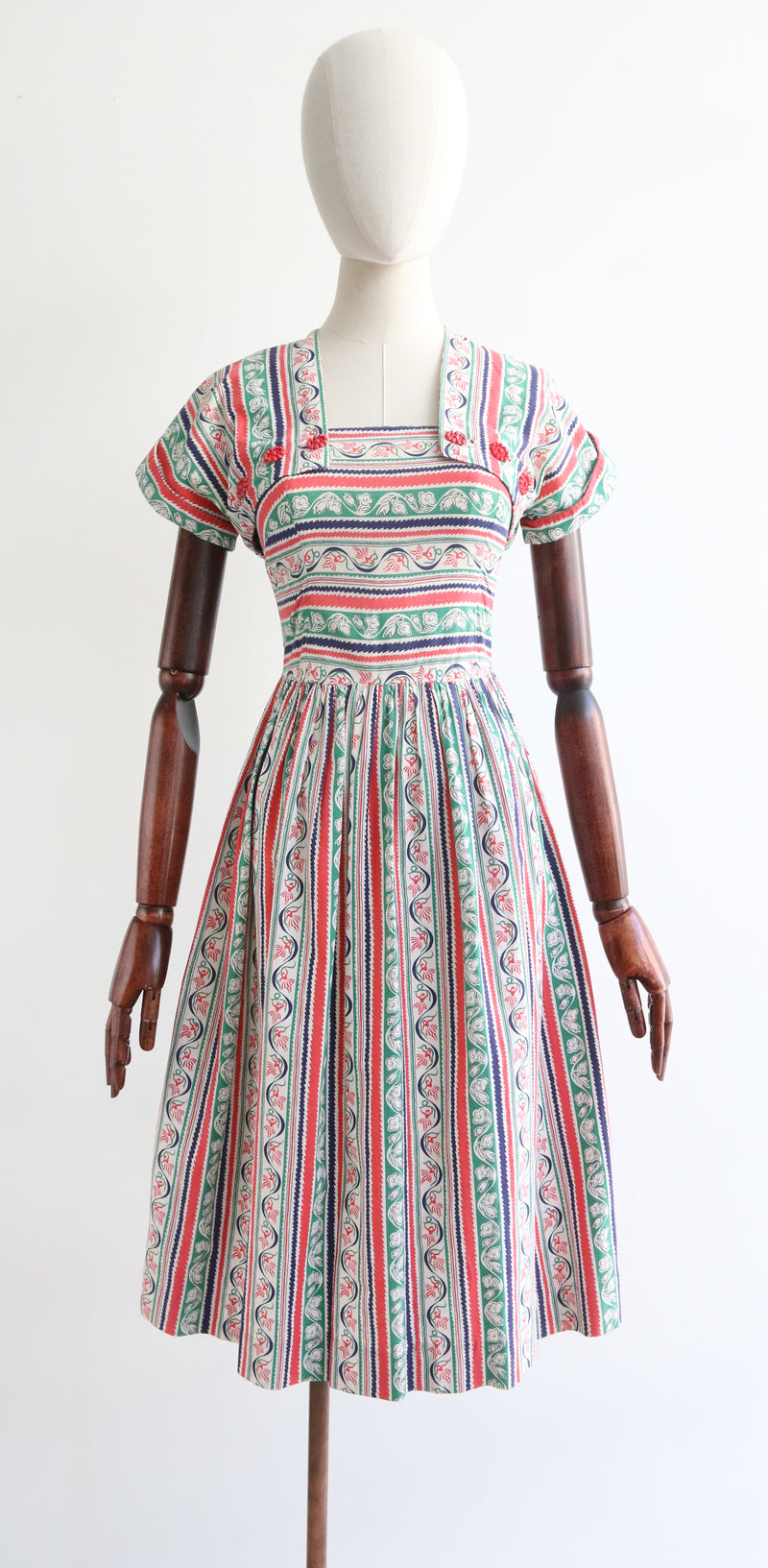 "Coral Dancers" Vintage 1950's Dress & Removable Bolero UK 4-6 US 0-2