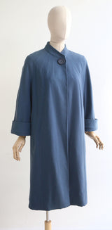 "Elgora" Vintage 1950's Blue Wool Raglan Sleeve Coat UK 12-14 US 8-10