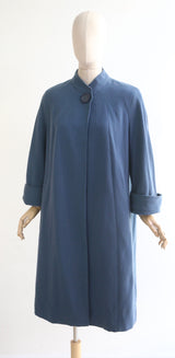 "Elgora" Vintage 1950's Blue Wool Raglan Sleeve Coat UK 12-14 US 8-10