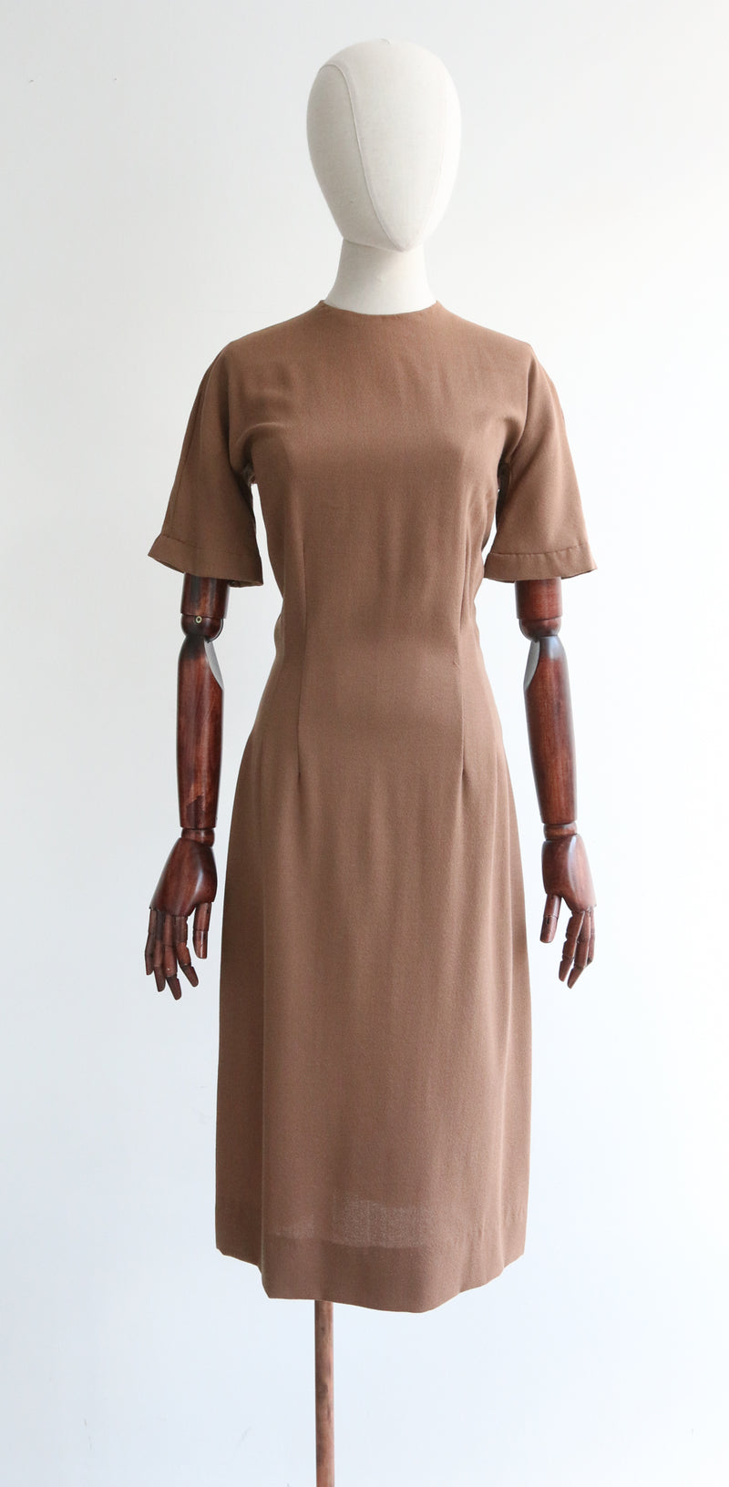 "En Taupe"  Vintage 1950's Taupe Brown Shift Dress UK 10-12 US 6-8