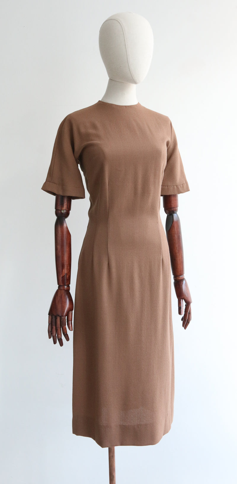 "En Taupe"  Vintage 1950's Taupe Brown Shift Dress UK 10-12 US 6-8