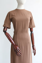 "En Taupe"  Vintage 1950's Taupe Brown Shift Dress UK 10-12 US 6-8