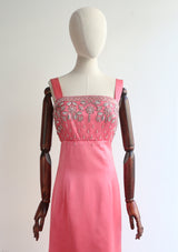 "Sorbet Satin" Vintage 1960's Sorbet Satin Bead & Embroidery Embellished Dress UK 8-10 US 4-6