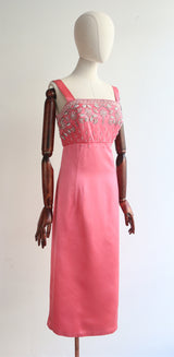 "Sorbet Satin" Vintage 1960's Sorbet Satin Bead & Embroidery Embellished Dress UK 8-10 US 4-6