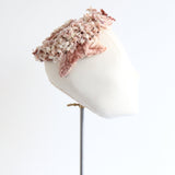 "Silk Velvet Blush Tones" Vintage 1950's Silk Velvet Floral & Pearlescent Bandeau Hat