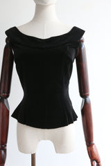 "Midnight Velvet" Vintage 1950's Black Velvet Blouse UK 10 US 6