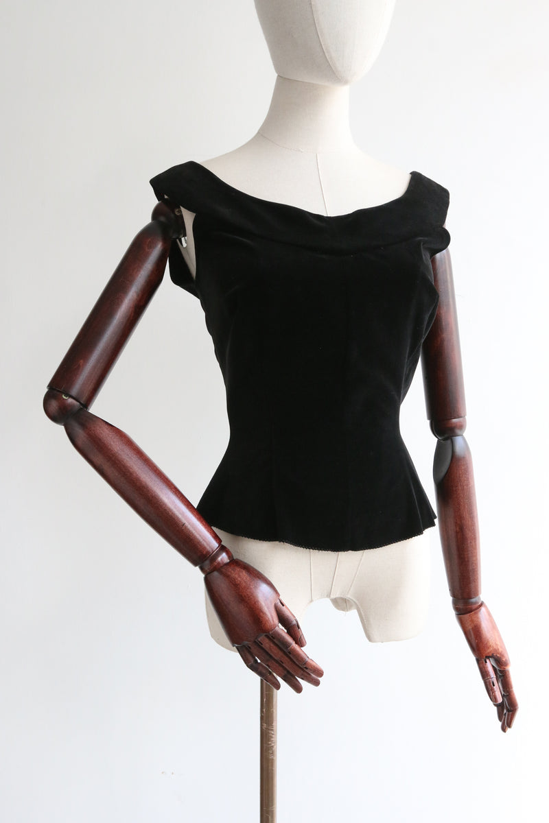 "Midnight Velvet" Vintage 1950's Black Velvet Blouse UK 10 US 6