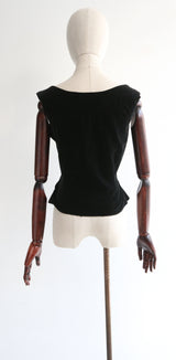 "Midnight Velvet" Vintage 1950's Black Velvet Blouse UK 10 US 6