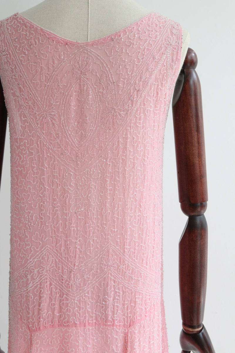 "Candy Pink" Vintage 1920's French Glass Beaded Dress UK 8-10 US 4-6