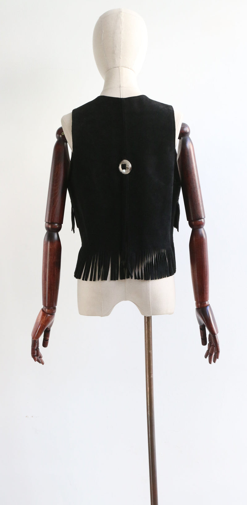 "Fringed Suede" Vintage 1970's Black Fringed Suede Waistcoat UK 12 US 8