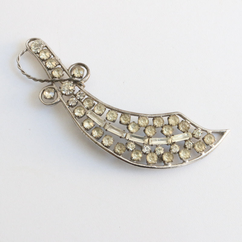 "Rhinestone Dagger" Vintage 1940's Sterling Silver Rhinestone Dagger Brooch