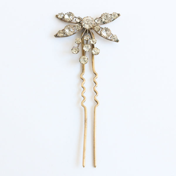 "Edwardian Rhinestones" Vintage 1910's Rhinestone Floral Hair Pin