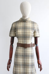 "Wool Check" Vintage 1960's Cream Wool Check Dress UK 12 US 8