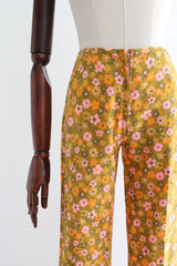 "Floral Views" Vintage 1960's Daisy Print Cotton Trousers UK 8-10 US 4-6