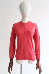 "Coral Pink Wool" Vintage 1950's Coral Pink Cardigan UK 12-14 US 8-10
