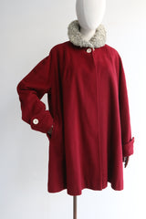 "Red Wool" Vintage 1940's Red Wool & Astrakhan Collar Coat UK 10-14 US 6-10