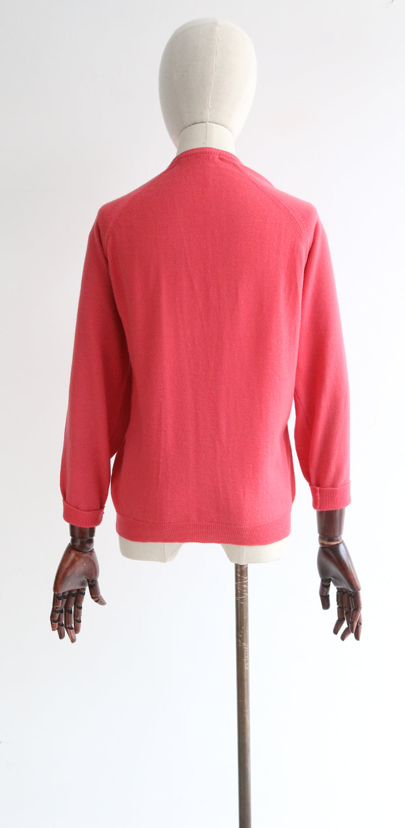 "Coral Pink Wool" Vintage 1950's Coral Pink Cardigan UK 12-14 US 8-10