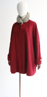 "Red Wool" Vintage 1940's Red Wool & Astrakhan Collar Coat UK 10-14 US 6-10