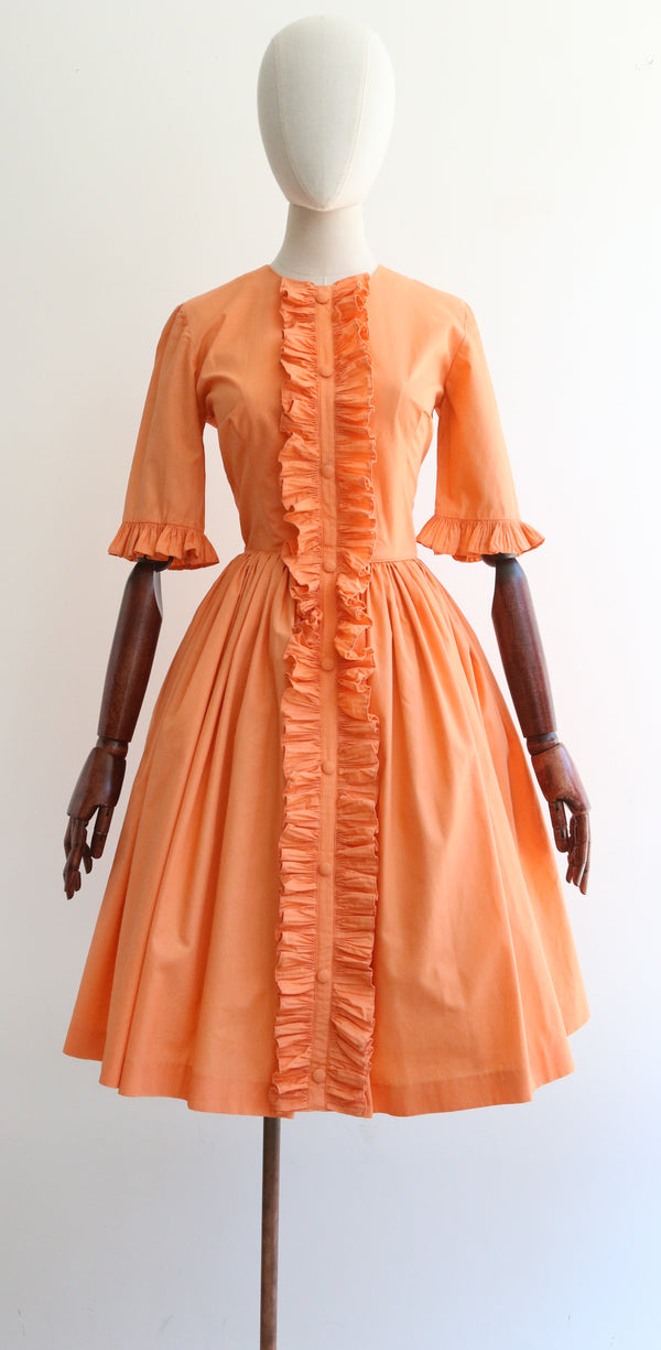 "Pleats & Ruffles" Vintage 1950's Cotton Pleated & Ruffled Dress UK 6-8 US 2-4