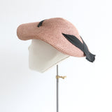 "Blush Straw" Vintage 1940's Blush Pink Straw Saucer Hat