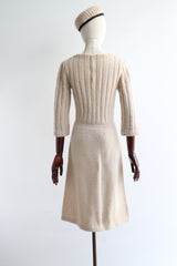 "Barley White Knit" Vintage 1960's Cream Knitted Dress & Matching Hat UK 10 US 6