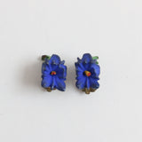 "Alpine Flowers" Vintage 1940's Blue Floral Brooch & Matching Clip on Earring Set