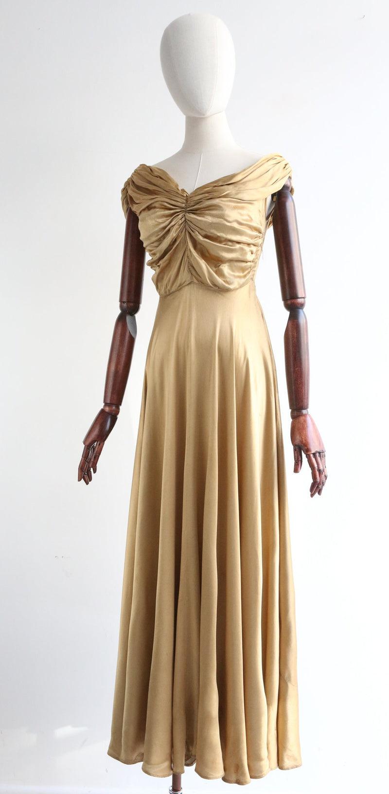 "Liquid Gold" Vintage 1930's Gold Satin Evening Dress UK 8 US 4