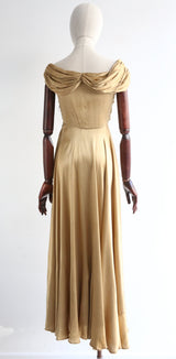 "Liquid Gold" Vintage 1930's Gold Satin Evening Dress UK 8 US 4