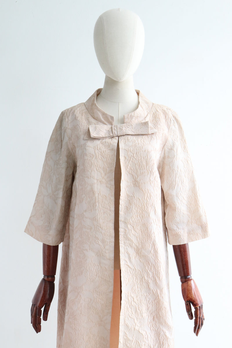 "Blush Brocade" Vintage 1960's Blush Pink Matelasse Brocade Duster Coat UK 12 US 8