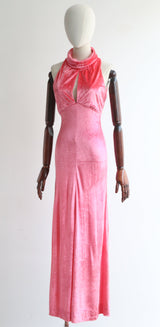 "Rose Pink Velvet" Vintage 1960's Rose Pink Velvet Dress UK 8-10 US 4-6