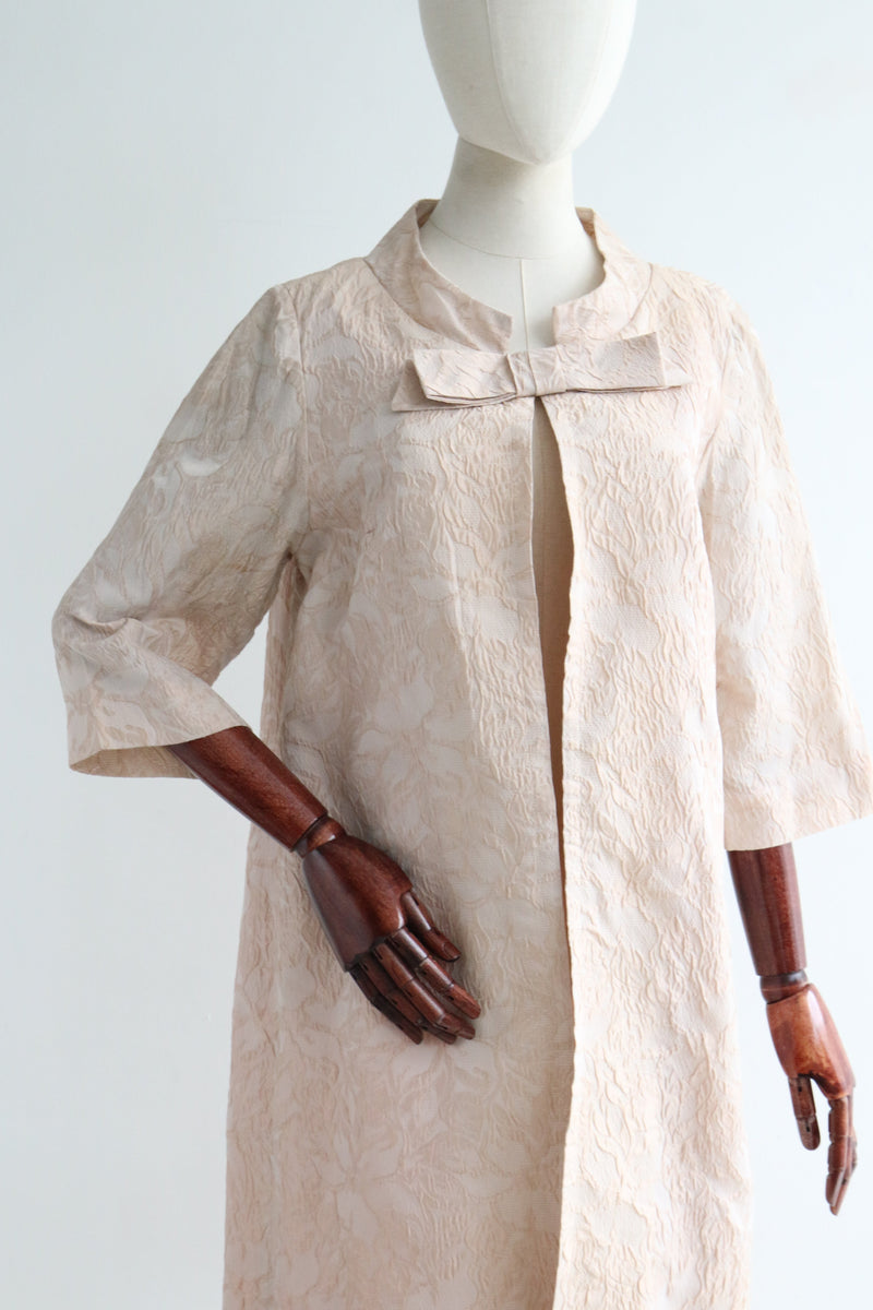 "Blush Brocade" Vintage 1960's Blush Pink Matelasse Brocade Duster Coat UK 12 US 8
