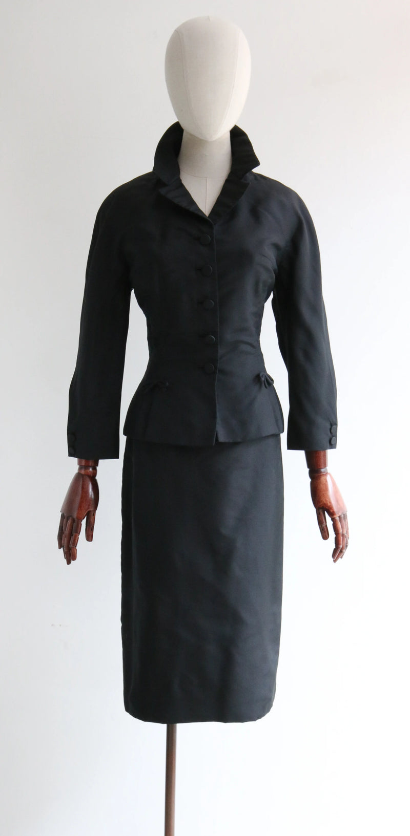 "Adele Simpson" vintage 1950's Black Silk Skirt Suit UK 10 US 6