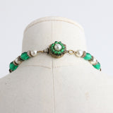 "Emerald Miriam Haskell" Vintage 1950's Emerald & Rhinestone Beaded Miriam Haskell Necklace