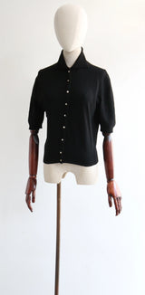 "Cashmere & Rhinestones" Vintage 1950's Black Cashmere & Rhinestone Cardigan UK 10-12 US 6-8