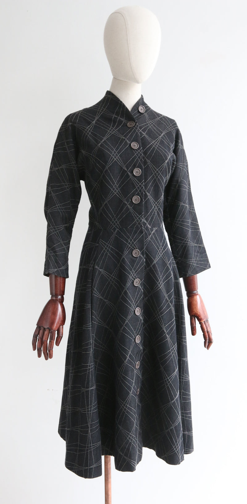 "Geometric Silk" Vintage late 1940's Silk Mix Geometric Dress UK 8 US 4