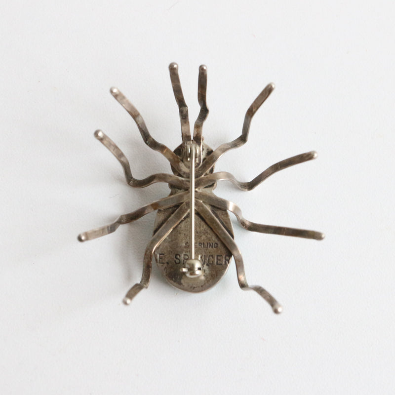 Big Vintage Spider Brooch Pin Sterling Silver with Brass Accent