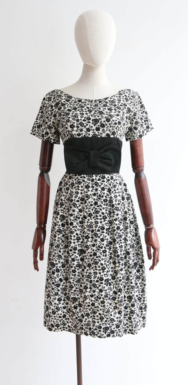 "Monochrome Blossoms" Vintage 1950's Monochrome Jonathan Logan Dress UK 8 US 4