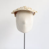 "Rose & Pearl Garden" Vintage 1950's Cream Straw Floral Hat
