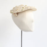 "Rose & Pearl Garden" Vintage 1950's Cream Straw Floral Hat