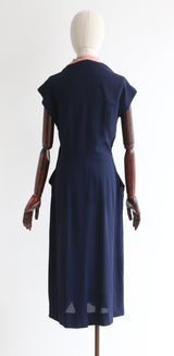 "Raised Soutache" Vintage 1950's Navy & Pink Dress & Coat Set UK 10 US 6