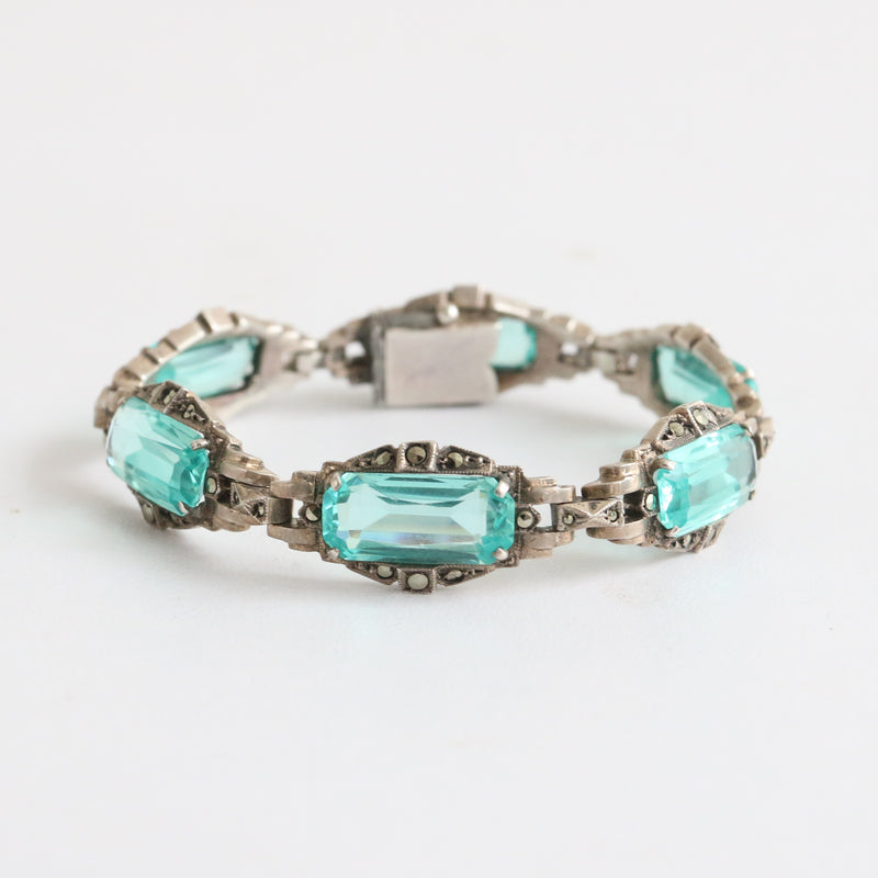 "Art Deco Silver" Vintage 1920's Silver & Turquoise Small Bracelet