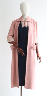 "Raised Soutache" Vintage 1950's Navy & Pink Dress & Coat Set UK 10 US 6