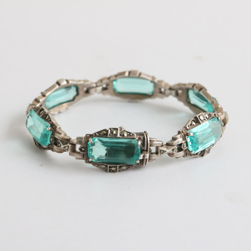 "Art Deco Silver" Vintage 1920's Silver & Turquoise Small Bracelet