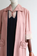 "Raised Soutache" Vintage 1950's Navy & Pink Dress & Coat Set UK 10 US 6